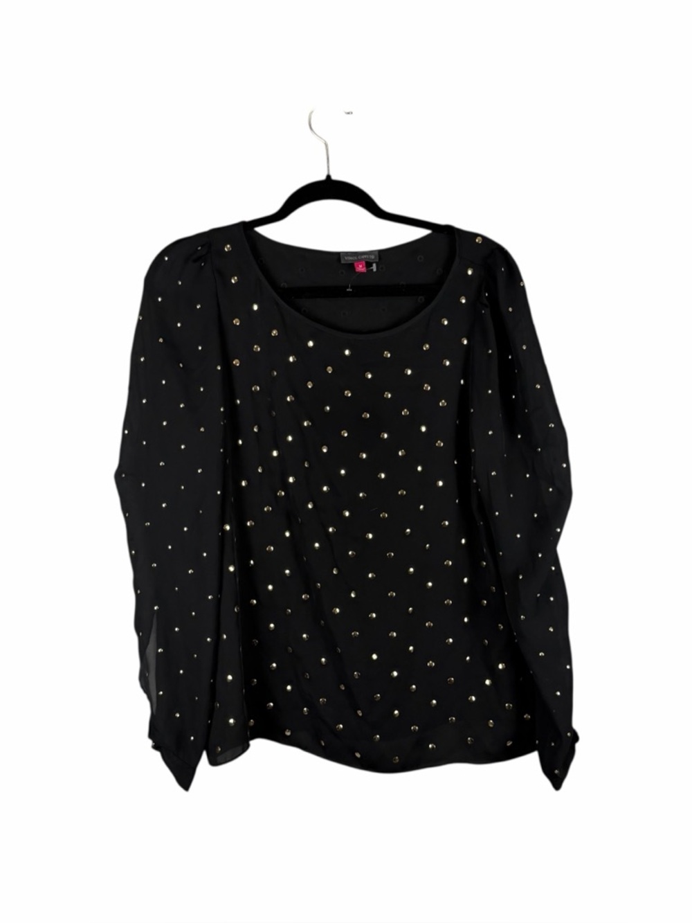 Vince Camuto Black Gold Studded Long Sleeve Blouse Size Medium